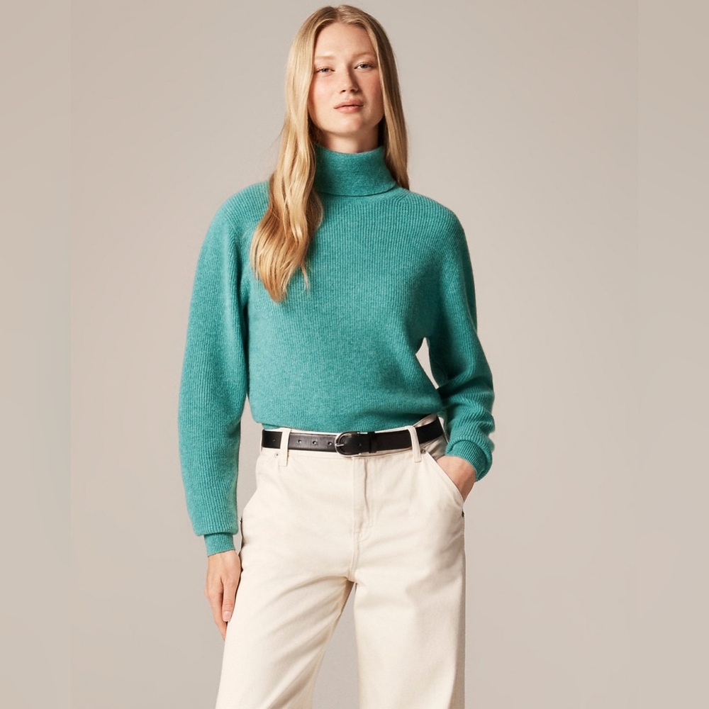 NWT J.Crew Ribbed Cashmere Turtleneck Sweater in Heather Bright Harbour